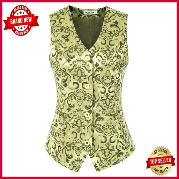 Vintage Steampunk Jacquard Waistcoat Vest Women's Sleeveless Button Up Elegant